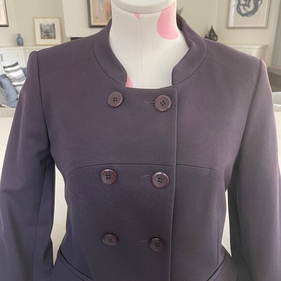 Baia Double Breasted Viscose Polyamide Lined Cropped Jacket Deep Plum Sz 4 - Picture 4 of 11